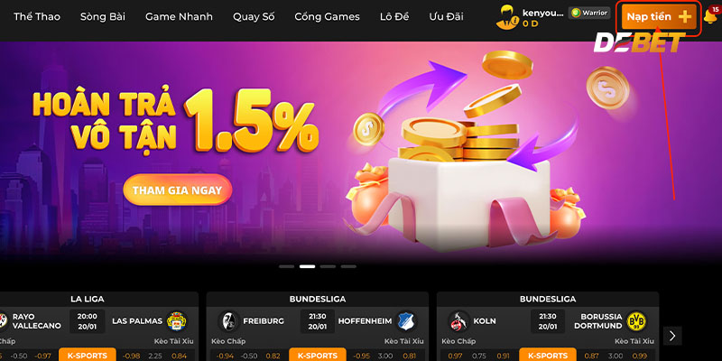 Quy trình nạp tiền DEBET