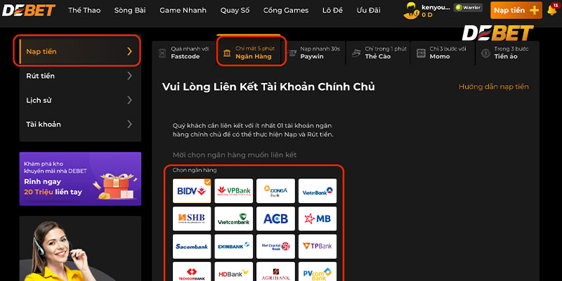 Các bước thực hiện nạp tiền