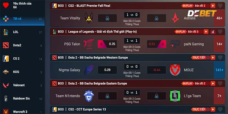 Lựa chọn tham gia trò chơi E-SPORT DEBET phù hợp.